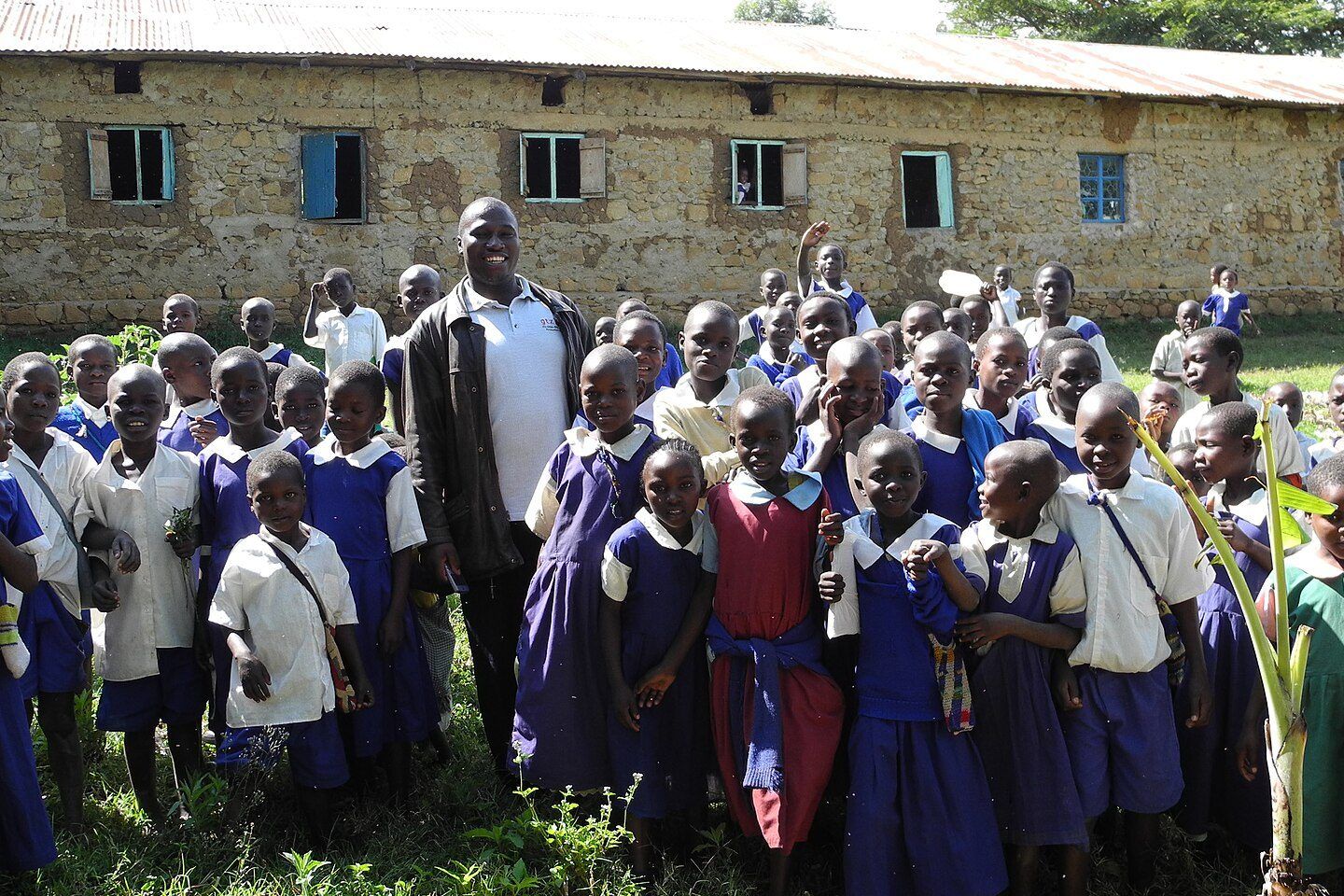 Pupils outside their classroom block